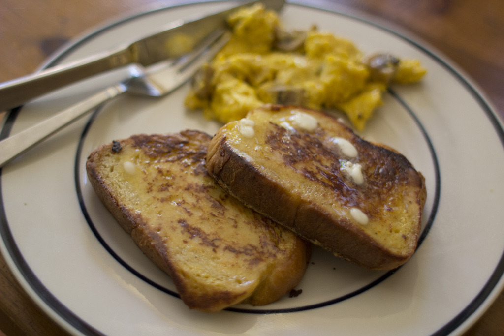 French Toast and Scrambled Eggs w/ Mushrooms
