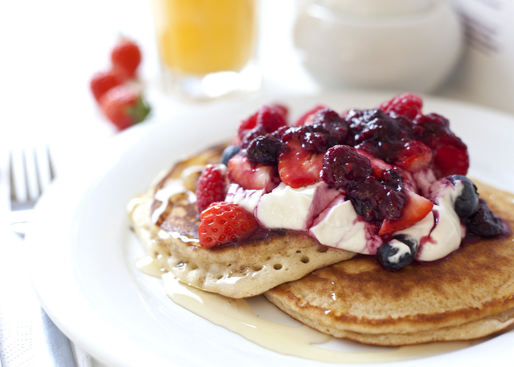 Pancakes with Creme Fraiche & Compote