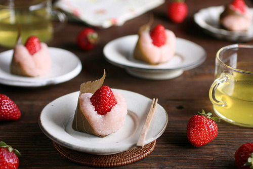 Sakura Mochi with Strawberry by bananagranola (busy) on Flickr. http