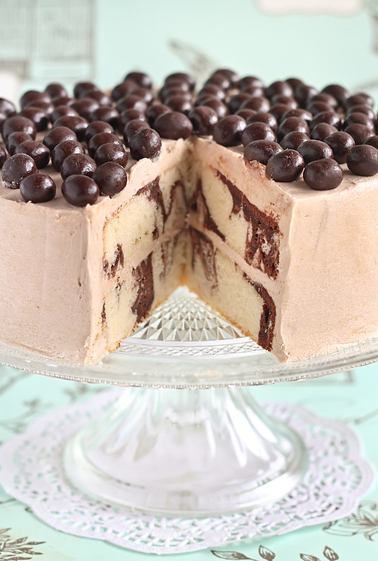 Mocha Marble Cake with Chocolate Covered Coffee Beans