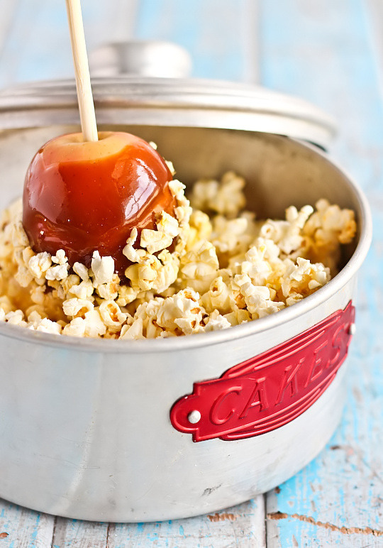 Salted Caramel Apples with Popcorn