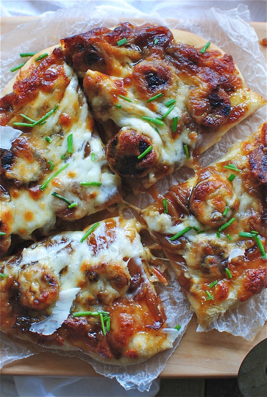 Recipe: Pizza with Fig Preserves, Caramelized Onions, and Chicken Sausages