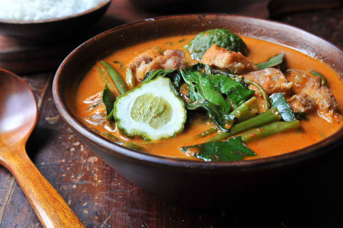Thai Red Curry with Pork Belly and Water Spinach