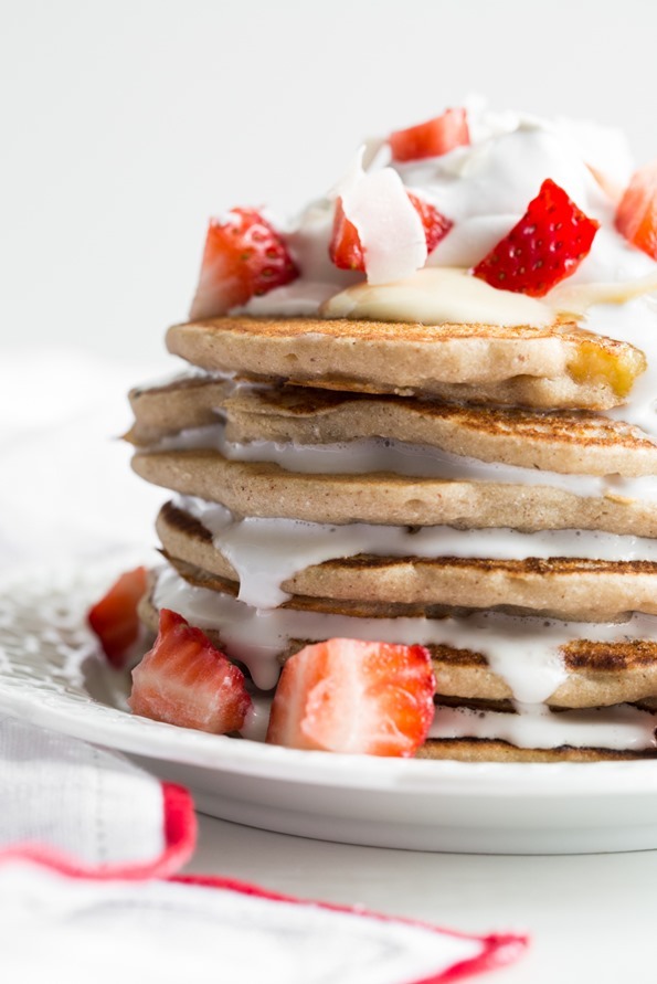 Easy Vegan and Gluten-Free Pancakes (Strawberry Shortcake w/ Whipped Cream)