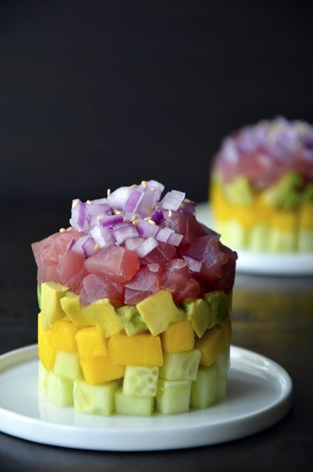 Ahi Tuna Stacks with Ginger-Soy Dressing (Just a Taste)
