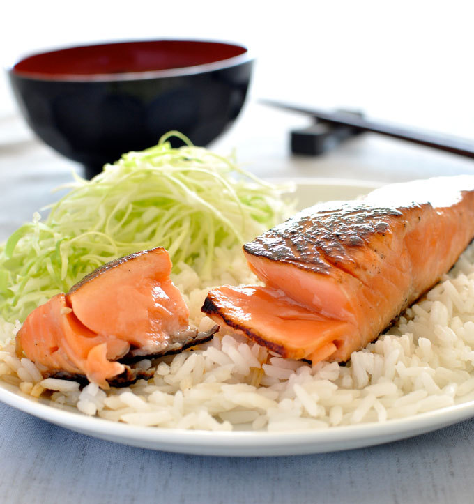 Japanese salmon with mirin and soy sauce