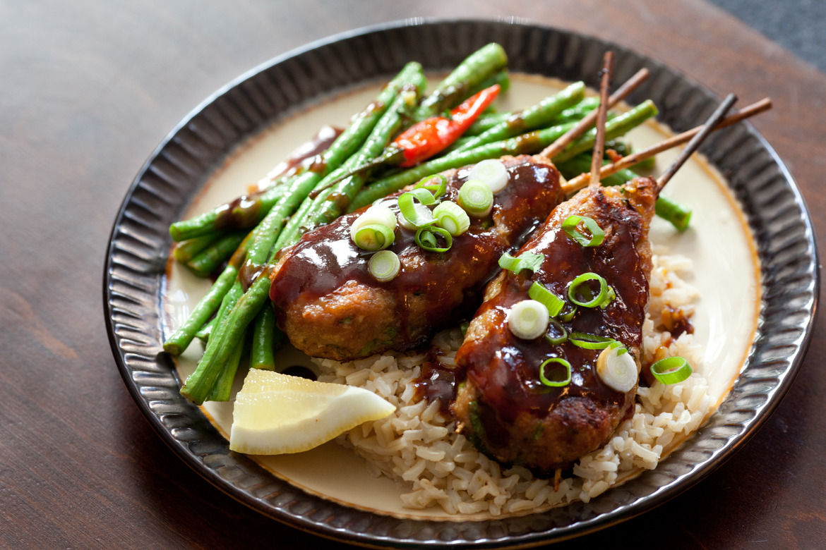 Chicken Yakitori with Long Beans & Brown Rice