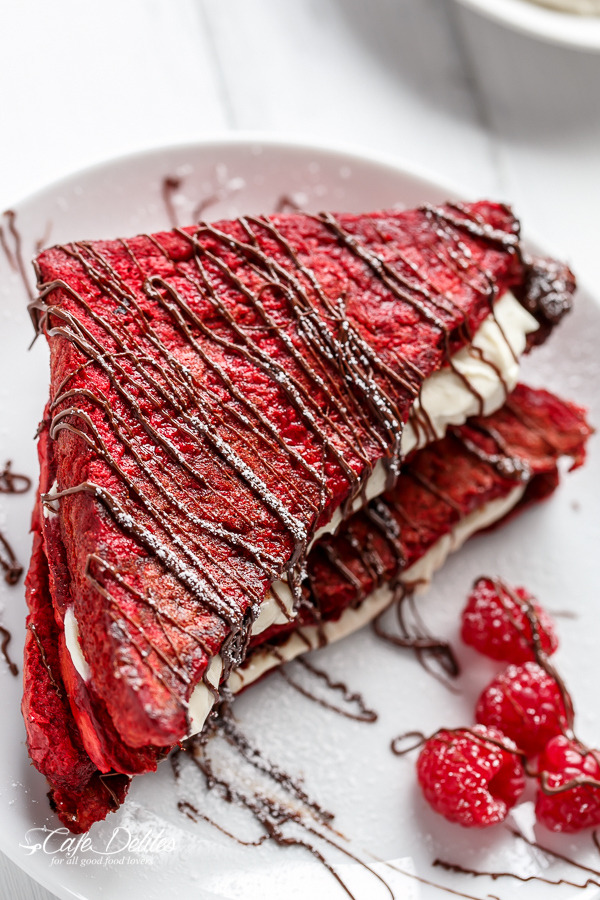 Red Velvet French Toast with Vanilla Bean Cheesecake Filling