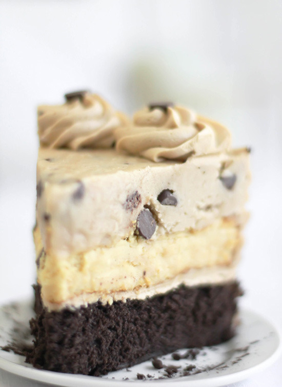 Chocolate chip cookie dough devils food cake cheesecake