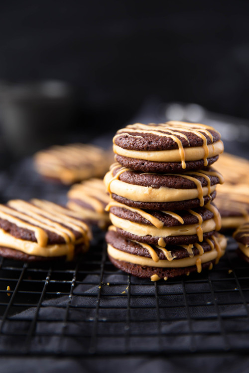 Dark Chocolate Peanut Butter Sandwich CookiesSource