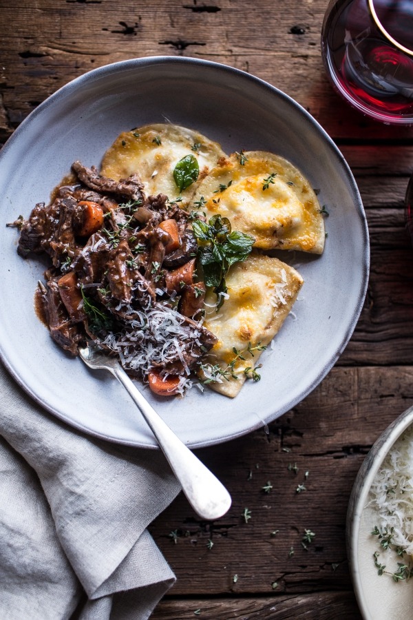 Braised Red Wine Short Ribs with Cheddar Potato Perogies