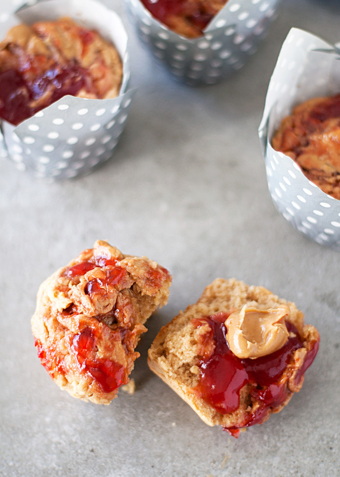 Peanut Butter and Jelly Swirled Muffins