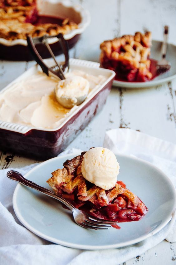 Raspberry Rhubarb Pie with Lemon Buttermilk Ice Cream Hint of Vanilla